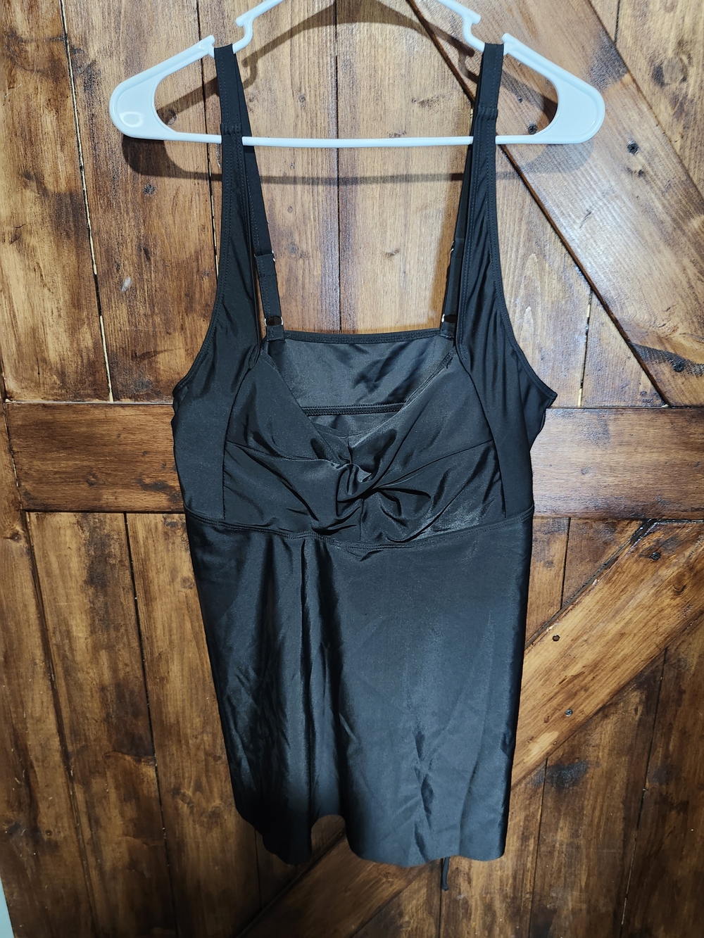 Twist-Front Black Sleep Chemise with Adjustable Straps